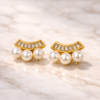 Shineaura Gold Plated Pearl Crystal Stud Earrings for Women & Girls