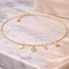 ShineAura Charm Anklet for Women – Waterproof Anti-Tarnish Gold Plated Minimal Anklet with Hand, Flower & Leaf Charms | Elegant Daily Wear Foot Jewellery