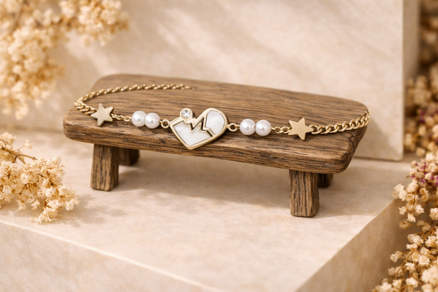 Shineaura Gold Plated Heartbeat Charm Bracelet for Women & Girls – Pearl Beaded Anti-Tarnish Bracelet - Image 3