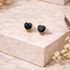 ShineAura Black Heart Stud Earrings for Women – Waterproof Anti-Tarnish Gold Plated Minimal Heart Crystal Earrings | Elegant Daily Wear Jewellery