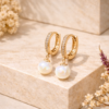 Shineaura Gold Plated Pearl Drop Hoop Earrings for Women & Girls