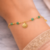 Shineaura Gold Plated Shell Charm Bracelet for Women & Girls – Anti-Tarnish Green Crystal Beaded Bracelet