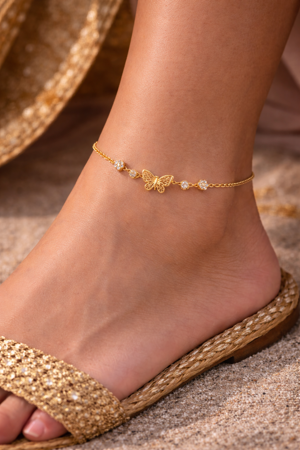 ShineAura Butterfly Charm Anklet for Women – Waterproof Anti-Tarnish Gold Plated Anklet with Crystal Charms | Elegant Daily Wear Foot Jewellery - Image 3